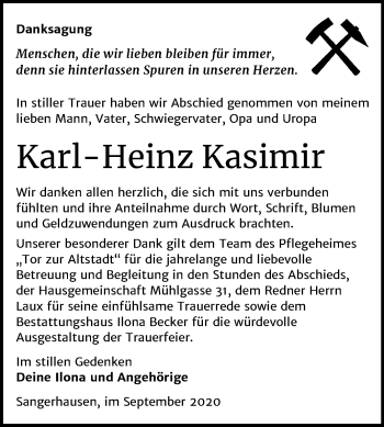Traueranzeige von Karl-Heinz Kasimir von Super Sonntag Sangerhausen