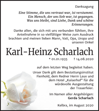 Traueranzeige von Karl-Heinz Scharlach von Mitteldeutsche Zeitung Sangerhausen