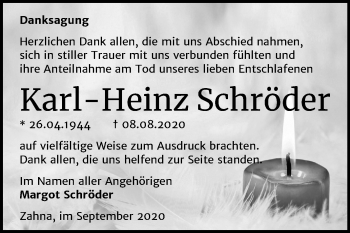 Traueranzeige von Karl-Heinz Schröder von Mitteldeutsche Zeitung Wittenberg