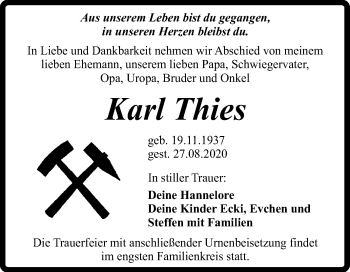 Traueranzeige von Karl Thies von Mitteldeutsche Zeitung Sangerhausen