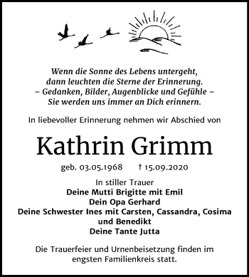 Traueranzeige von Kathrin Grimm von Super Sonntag Wittenberg