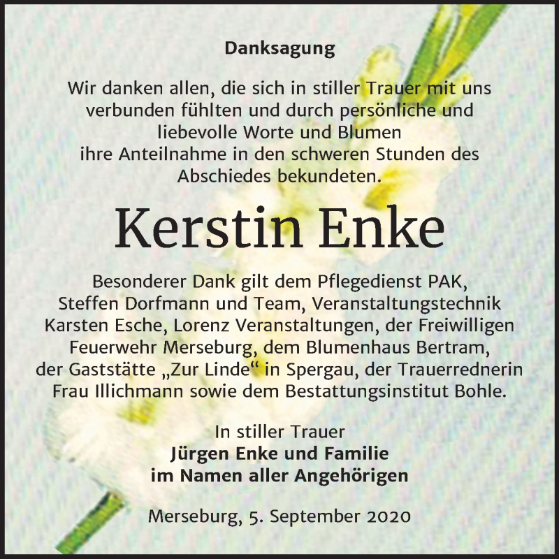  Traueranzeige für Kerstin Enke vom 26.09.2020 aus Super Sonntag Merseburg/Querfurt