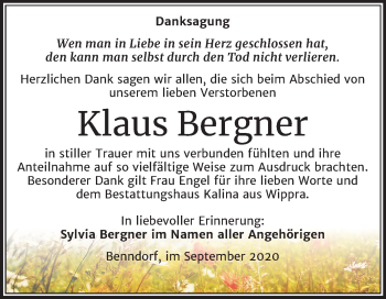 Traueranzeige von Klaus Bergner von Mitteldeutsche Zeitung Mansfelder Land