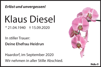 Traueranzeige von Klaus Diesel von Mitteldeutsche Zeitung Zeitz