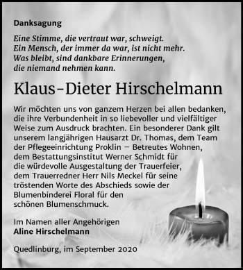 Traueranzeige von Klaus-Dieter Hirschelmann von Super Sonntag Quedlinburg