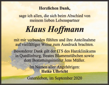 Traueranzeige von Klaus Hoffmann von Mitteldeutsche Zeitung Aschersleben