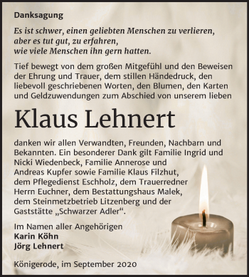 Traueranzeige von Klaus Lehnert von Mitteldeutsche Zeitung Quedlinburg