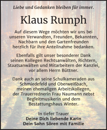 Traueranzeige von Klaus Rumph von Mitteldeutsche Zeitung Bitterfeld