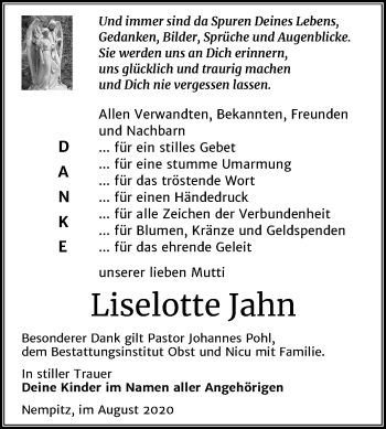 Traueranzeige von Liselotte Jahn von Wochenspiegel Merseburg/Querfurt