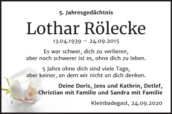 Traueranzeige von Lothar Rölecke von Super Sonntag Köthen