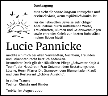 Traueranzeige von Lucie Pannicke von Super Sonntag Wittenberg