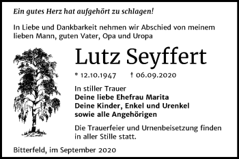 Traueranzeige von Lutz Seyffert von Wochenspiegel Bitterfeld