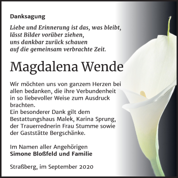 Traueranzeige von Magdalena Wende von Mitteldeutsche Zeitung Quedlinburg