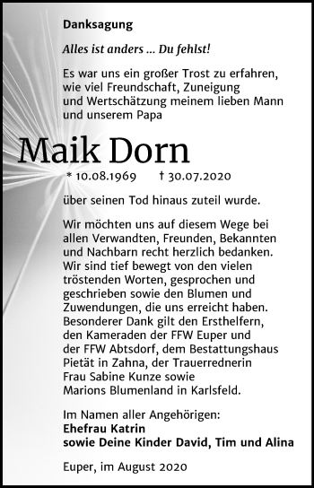 Traueranzeige von Maik Dorn von Mitteldeutsche Zeitung Wittenberg