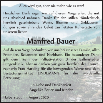 Traueranzeige von Manfred Bauer von Super Sonntag Quedlinburg