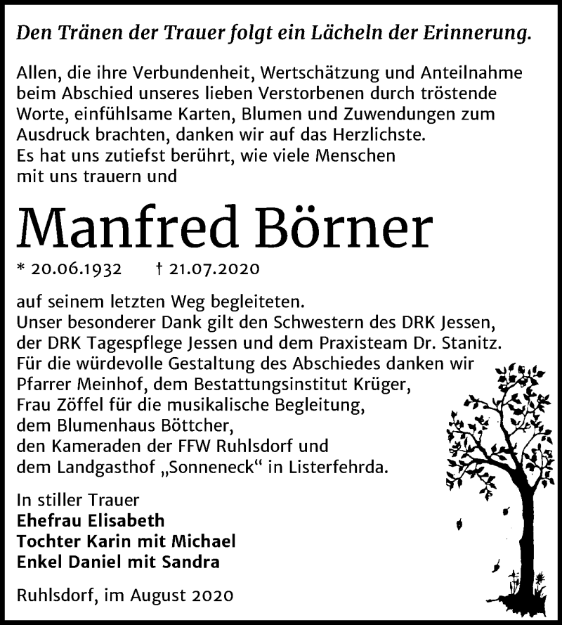 Traueranzeigen von Manfred Börner www.abschiednehmen.de