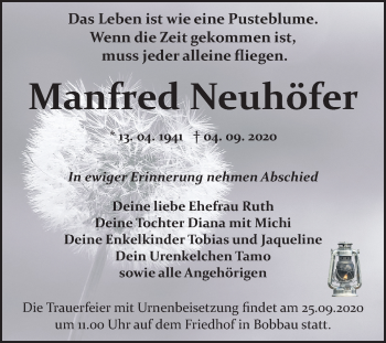 Traueranzeige von Manfred Neuhöfer von Mitteldeutsche Zeitung Bitterfeld