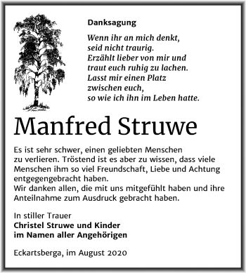 Traueranzeige von Manfred Struwe von Wochenspiegel Naumburg/Nebra