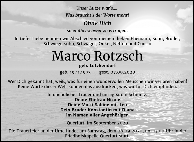  Traueranzeige für Marco Rotzsch vom 19.09.2020 aus Super Sonntag Merseburg/Querfurt