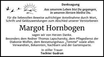 Traueranzeige von Margot Hornbogen von Wochenspiegel Bitterfeld