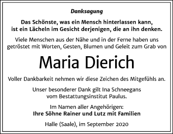 Traueranzeige von Maria Dierich von Mitteldeutsche Zeitung Halle/Saalkreis