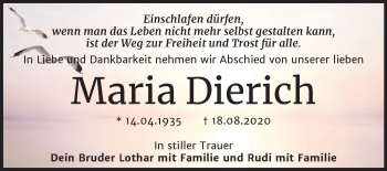 Traueranzeige von Maria Dierich von Mitteldeutsche Zeitung Halle/Saalkreis