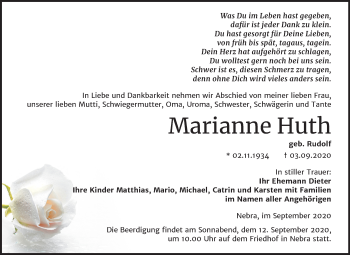 Traueranzeige von Marianne Huth von Mitteldeutsche Zeitung Naumburg/Nebra