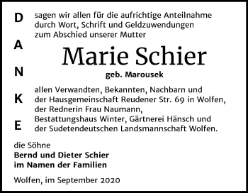 Traueranzeige von Marie Schier von Mitteldeutsche Zeitung Bitterfeld