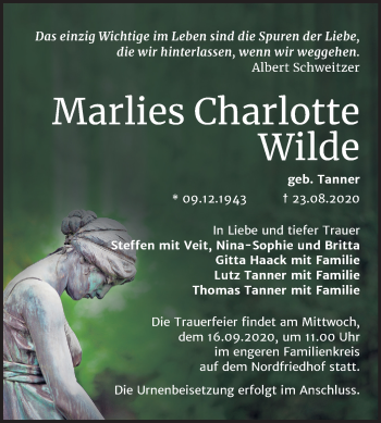 Traueranzeige von Marlies Charlotte Wilde von Mitteldeutsche Zeitung Halle/Saalkreis