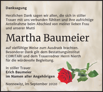 Traueranzeige von Martha Baumeier von Mitteldeutsche Zeitung Zeitz