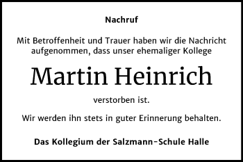 Traueranzeige von Martin Heinrich von Mitteldeutsche Zeitung Halle/Saalkreis