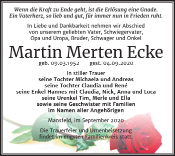 Traueranzeige von Martin Merten Ecke von Super Sonntag Mansfelder Land