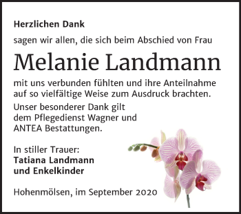 Traueranzeige von Melanie Landmann von Wochenspiegel Weißenfels