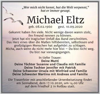 Traueranzeige von Michael Eltz von Mitteldeutsche Zeitung Dessau-Roßlau