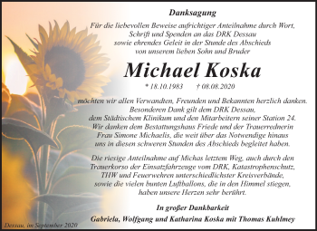 Traueranzeige von Michael Koska von Mitteldeutsche Zeitung Dessau-Roßlau