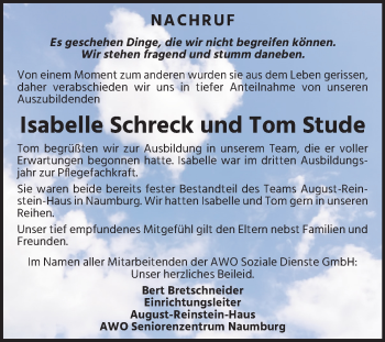 Traueranzeige von Nachruf Arbeiterwohlfahrt von Mitteldeutsche Zeitung Naumburg/Nebra