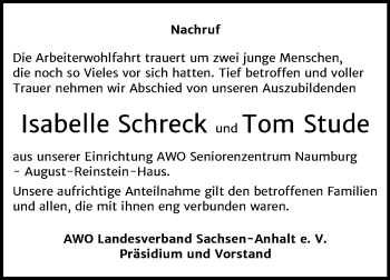 Traueranzeige von Nachruf Arbeiterwohlfahrt von Mitteldeutsche Zeitung Naumburg/Nebra