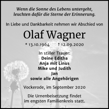 Traueranzeige von Olaf Wagner von Mitteldeutsche Zeitung Wittenberg