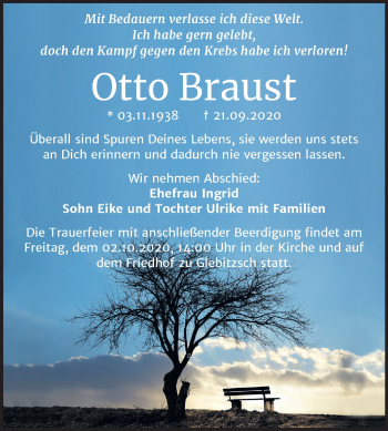 Traueranzeige von Otto Braust von Mitteldeutsche Zeitung Bitterfeld