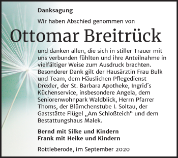 Traueranzeige von Ottomar Breitrück von Mitteldeutsche Zeitung Sangerhausen
