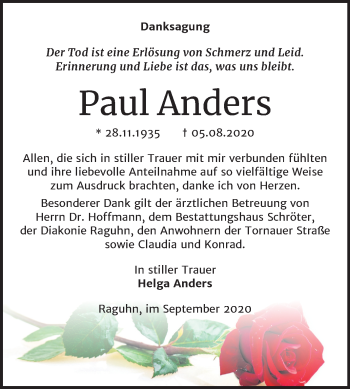 Traueranzeige von Paul Anders von Mitteldeutsche Zeitung Bitterfeld