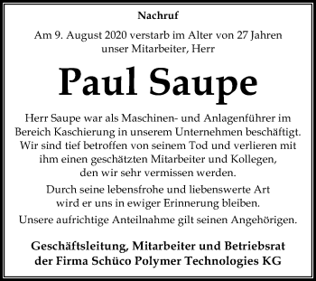 Traueranzeige von Paul Saupe von Mitteldeutsche Zeitung Weißenfels / Naumburg/Nebra