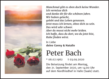 Traueranzeige von Peter Bach von Mitteldeutsche Zeitung Halle/Saalkreis