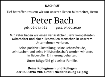 Traueranzeige von Peter Bach von Mitteldeutsche Zeitung Halle/Saalkreis