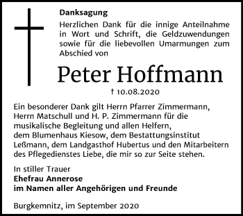 Traueranzeige von Peter Hoffmann von Wochenspiegel Bitterfeld
