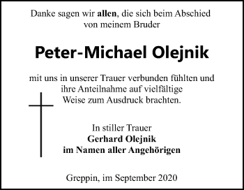 Traueranzeige von Peter-Michael Olejnik von Mitteldeutsche Zeitung Bitterfeld