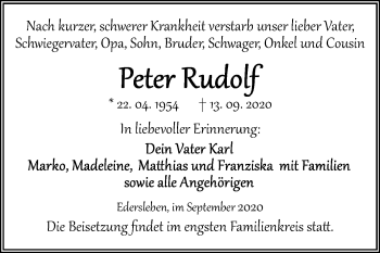Traueranzeige von Peter Rudolf von Mitteldeutsche Zeitung Sangerhausen