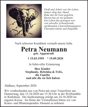 Traueranzeige von Petra Neumann von Mitteldeutsche Zeitung Sangerhausen