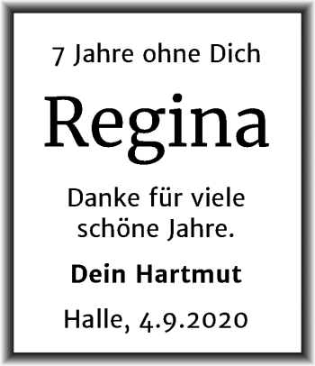 Traueranzeige von Regina  von Mitteldeutsche Zeitung Halle/Saalkreis