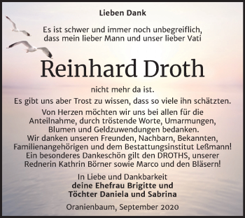 Traueranzeige von Reinhard Droth von Super Sonntag Wittenberg